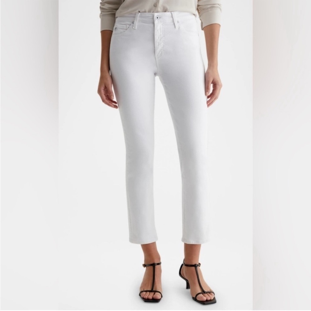 NWOT AG Mari Crop High Rise Slim Straight Jeans White Denim Casual Women’s 28